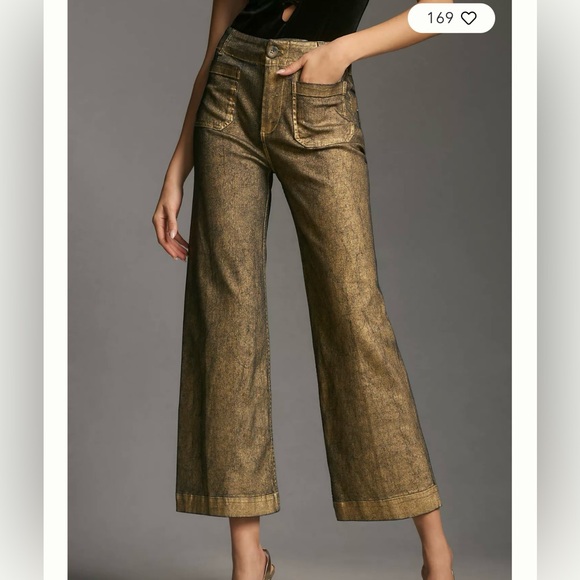NWT The Colette Foiled Denim Cropped Wide Leg Pants by Maeve - Picture 2 of 8